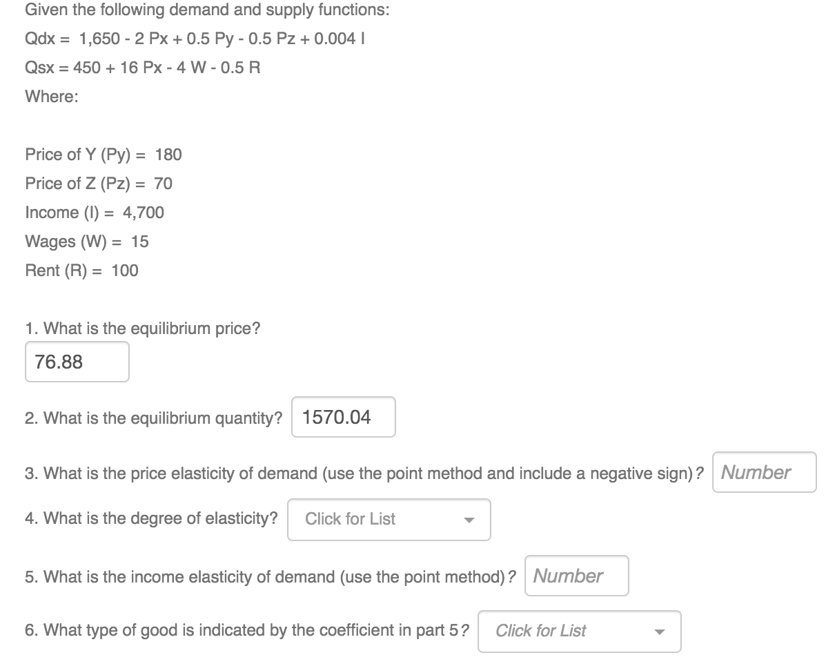 Solved Given the following demand and supply functions: | Chegg.com