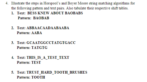 Solved 4. Illustrate the steps in Horspool's and Boyer Moore | Chegg.com