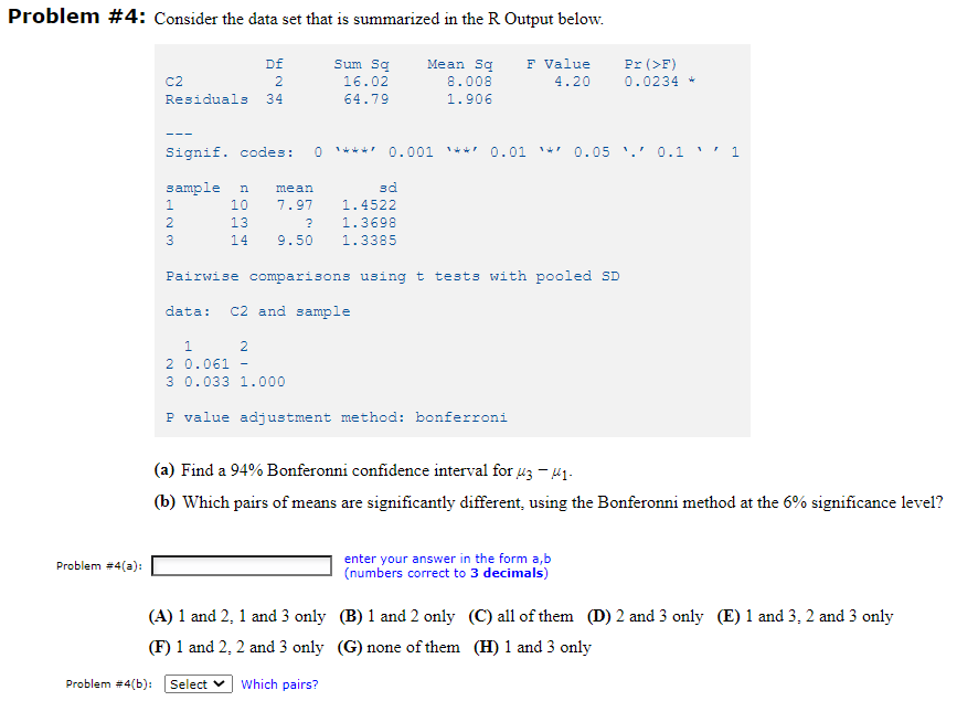 Solved Problem #4: Consider The Data Set That Is Summarized | Chegg.com