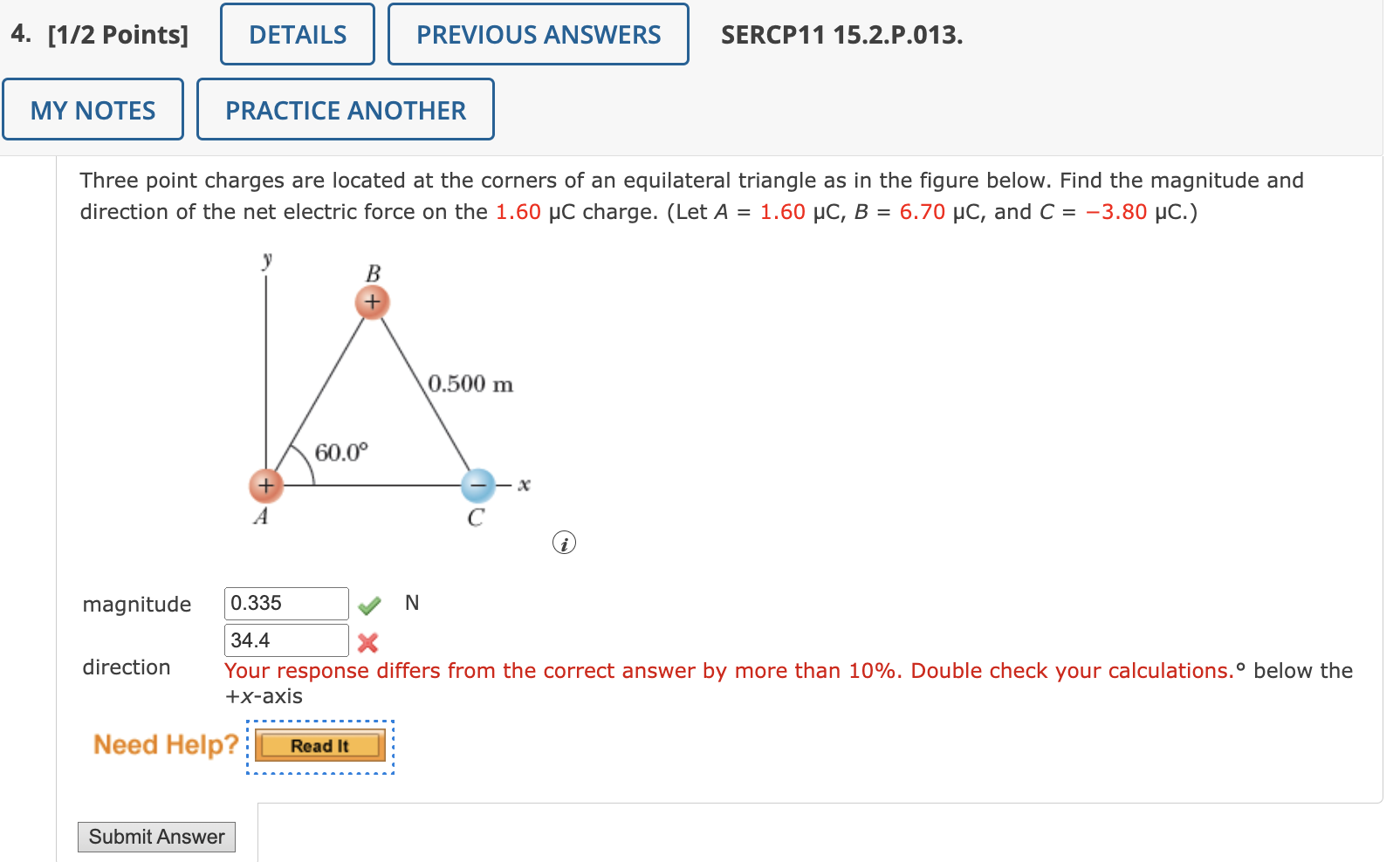 Solved Three Point Charges Are Located At The Corners Of An | Chegg.com