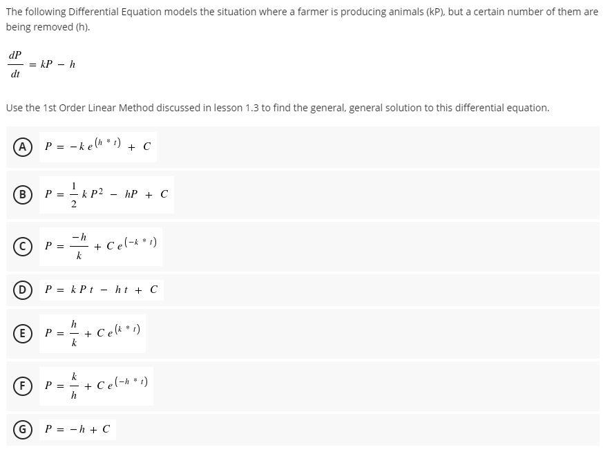 Solved The following Differential Equation models the | Chegg.com