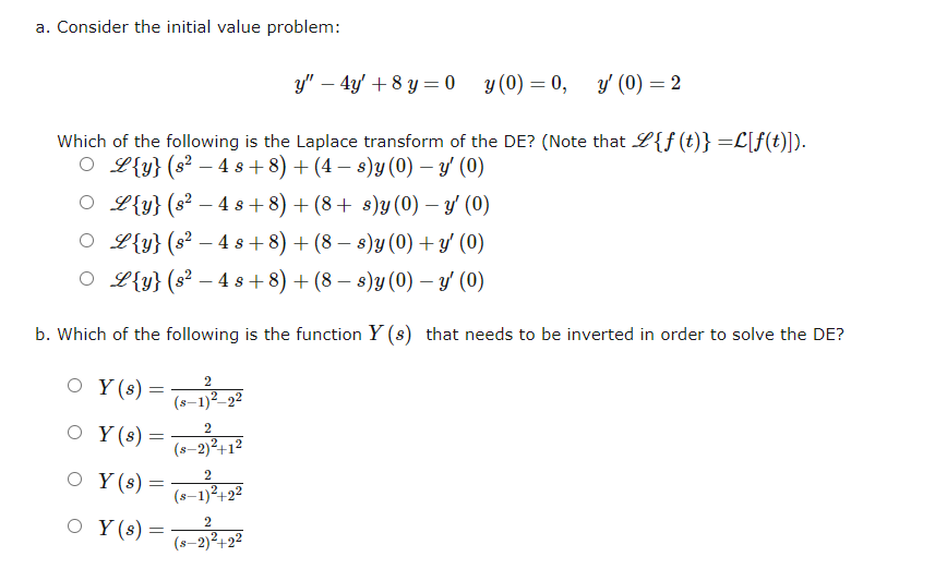 Solved A Consider The Initial Value Problem Y 4y 8 Chegg Com