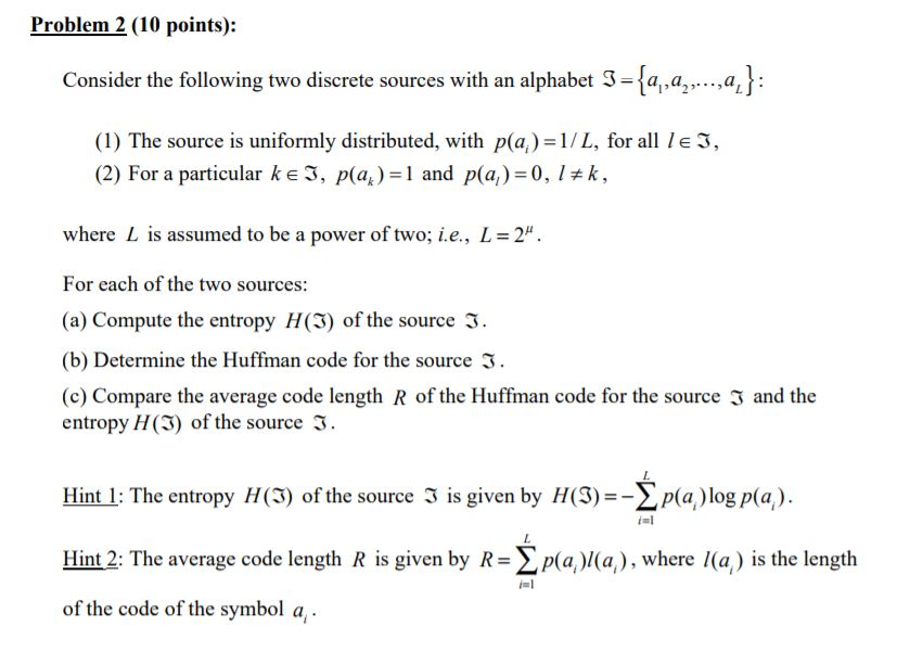 Problem 2 (10 points): Consider the following two | Chegg.com