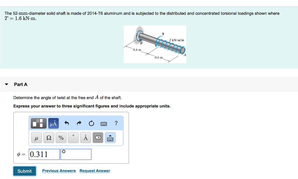 Solved The 52-mm-diameter solid shaft is made of 2014-T6 | Chegg.com