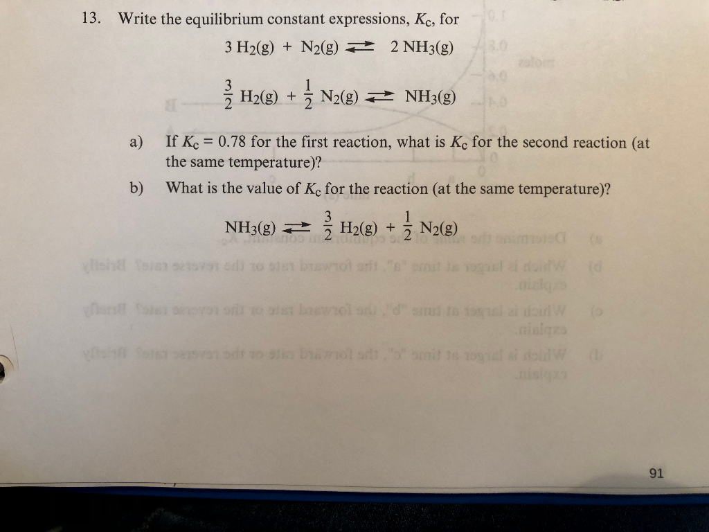 Solved 13. Write the equilibrium constant expressions, Kc,