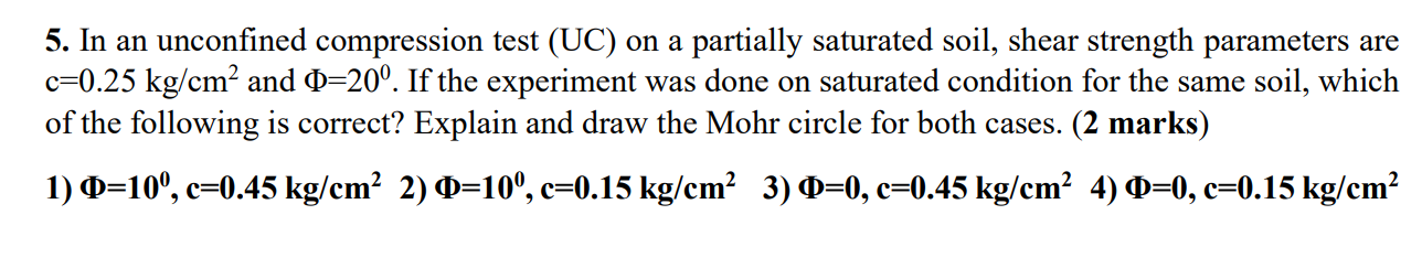 Solved 5. In An Unconfined Compression Test (UC) On A | Chegg.com