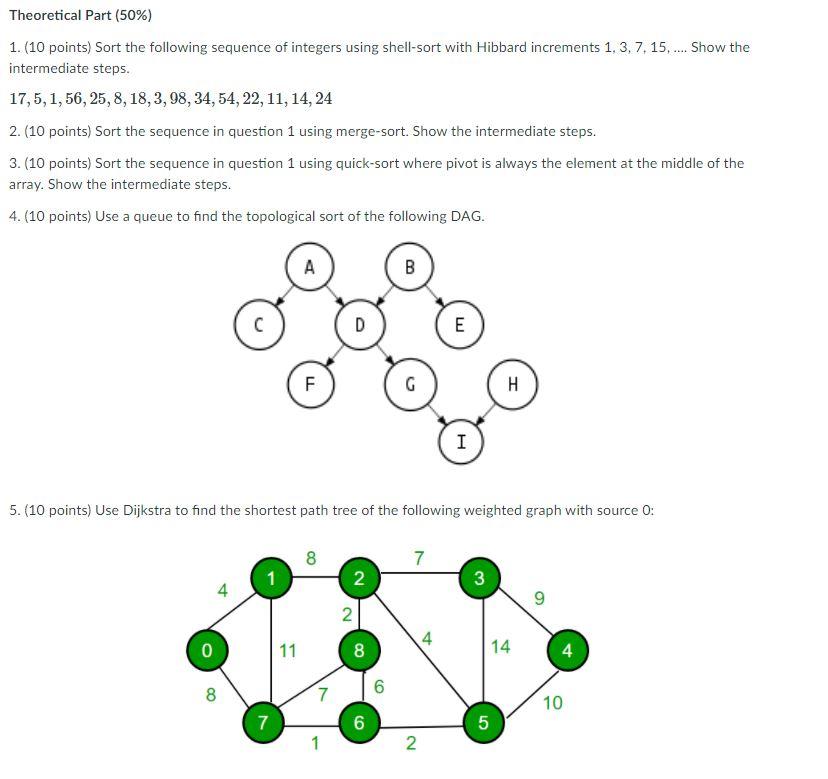 Solved Theoretical Part (50%) 1. (10 points) Sort the | Chegg.com