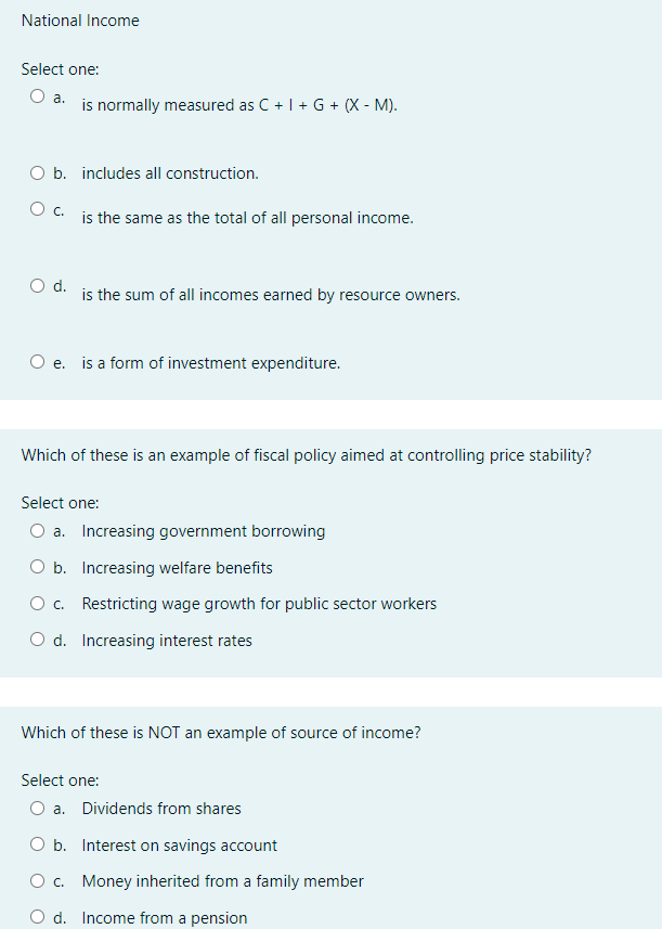 Solved National Income Select one: a. is normally measured | Chegg.com