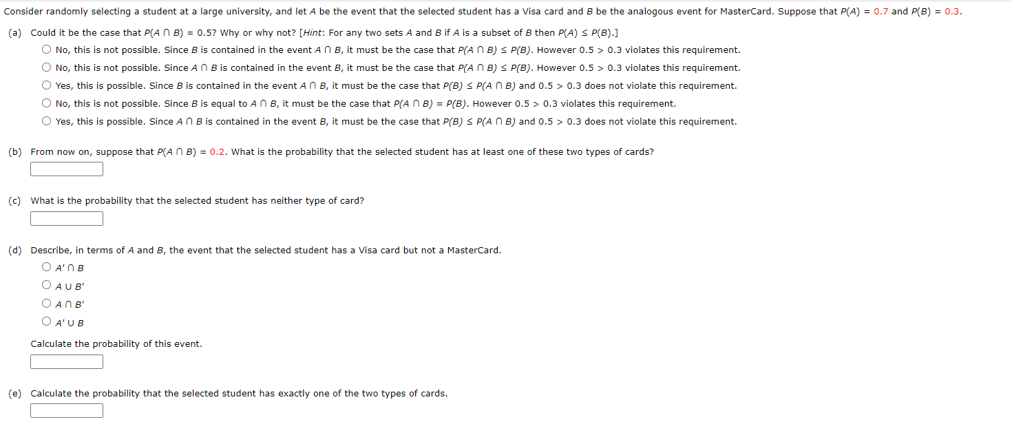 Solved (a) Could it be the case that P(A∩B)=0.5 ? Why or why | Chegg.com