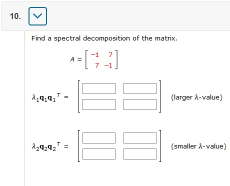 Solved 10. Find a spectral decomposition of the matrix. | Chegg.com