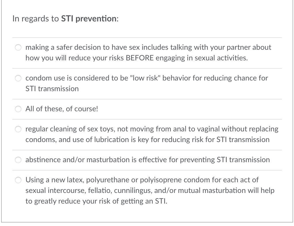 In regards to STI prevention: making a safer decision | Chegg.com