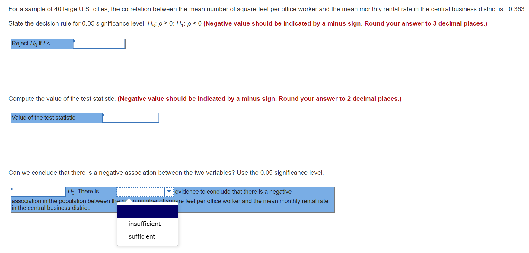 Solved For a sample of 40 large U.S. cities, the correlation