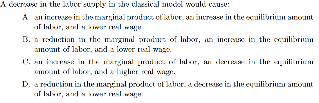 Solved A decrease in the labor supply in the classical model | Chegg.com