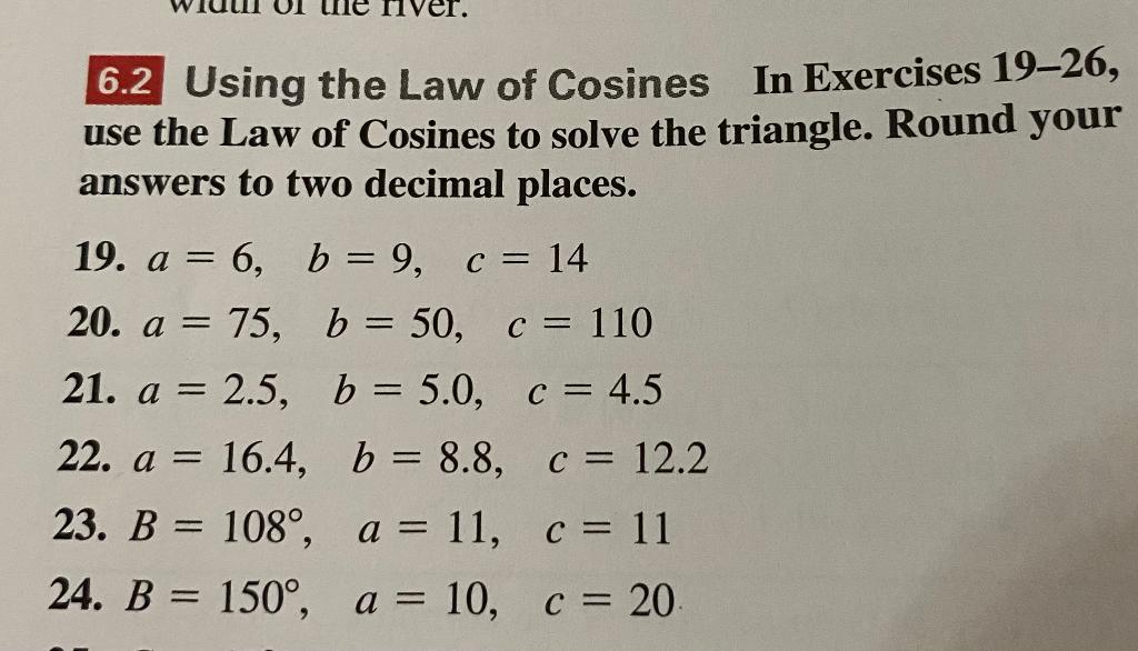 unit 12 trigonometry homework 6 law of cosines