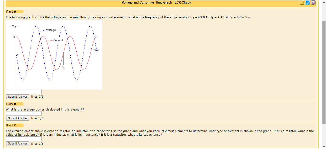Solved Voltage and Current vs Time Graph LCR Circuit Part