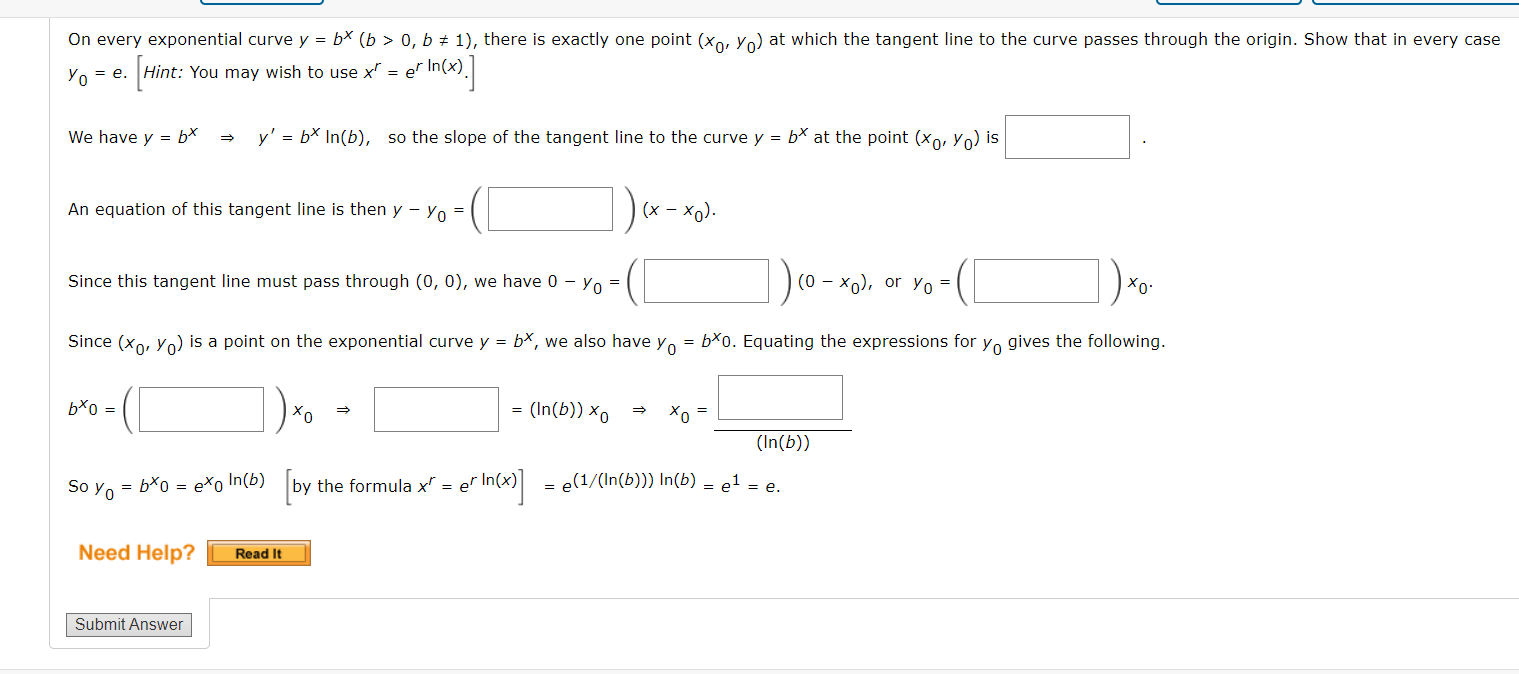 Solved On Every Exponential Curve Y = Bx (b > 0, B 1), There | Chegg.com