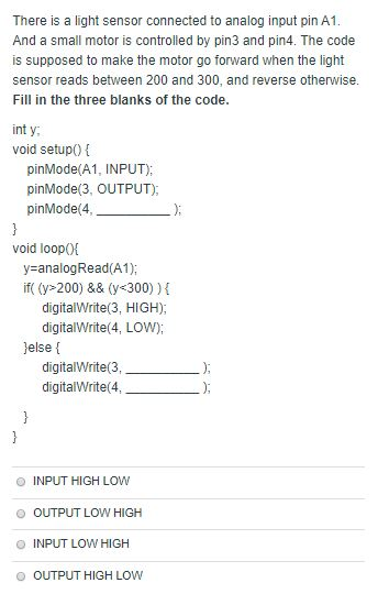Solved There is a light sensor connected to analog input pin | Chegg.com
