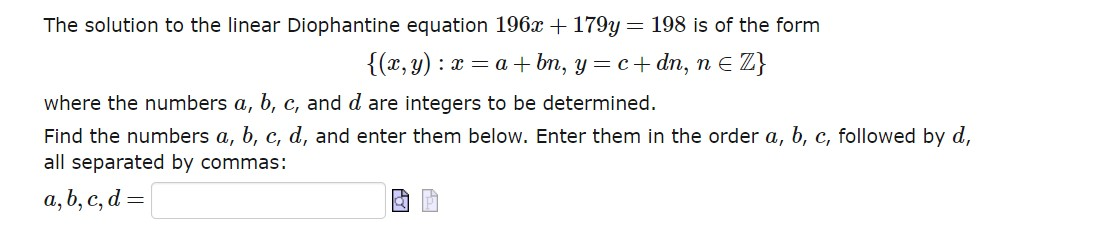 Solved The Solution To The Linear Diophantine Equation | Chegg.com