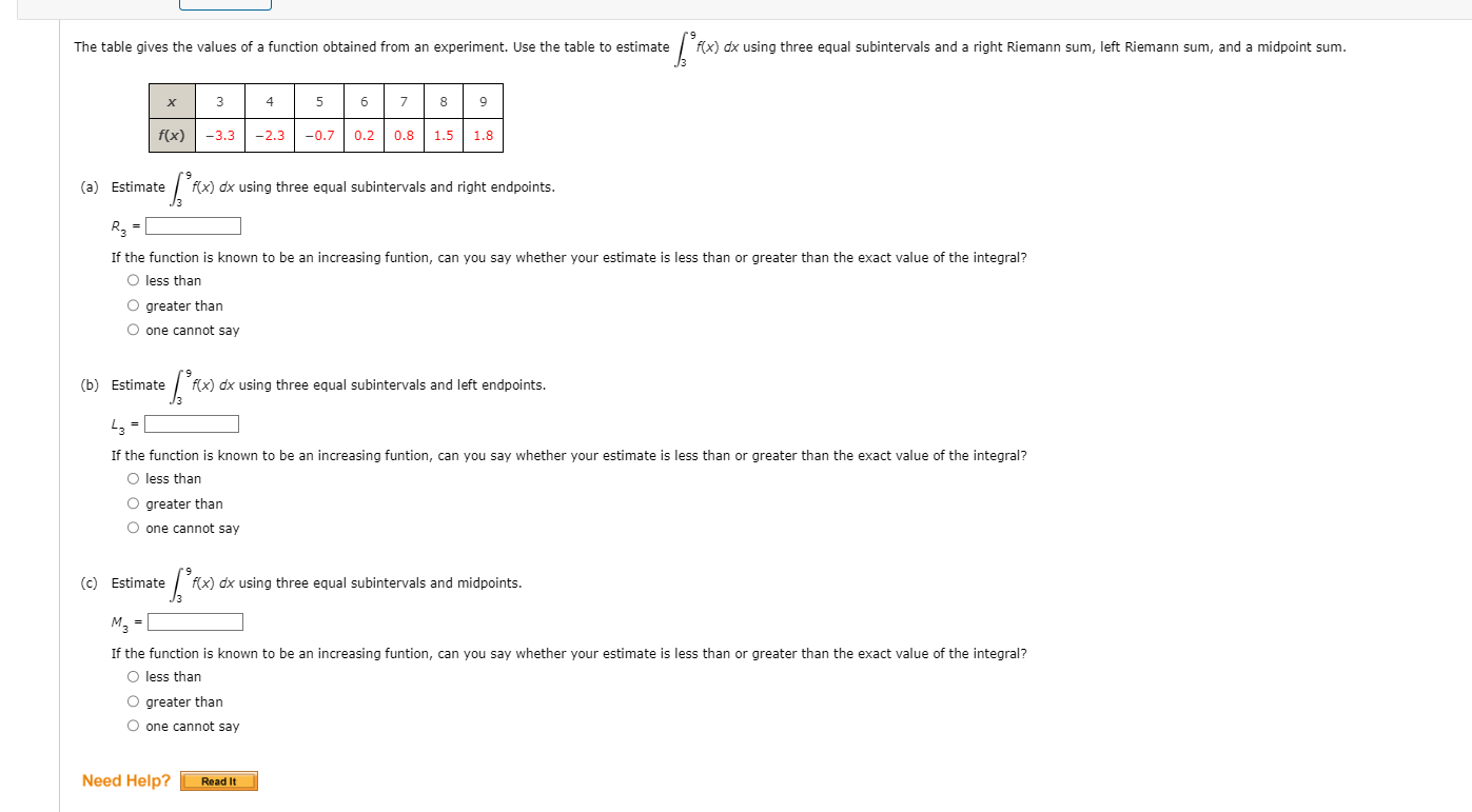 solved-a-estimate-39f-x-dx-using-three-equal-subintervals-chegg