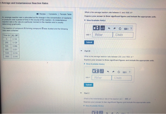 average and instantaneous rate of reaction class 12