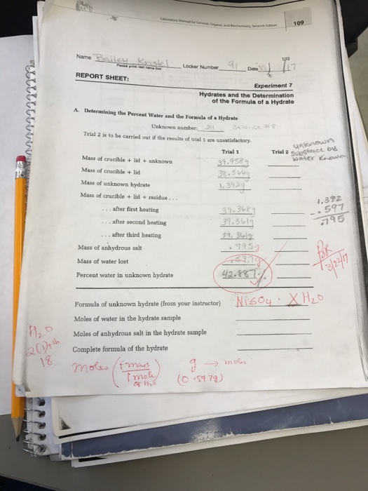 Solved Name alley krase Locker Number D REPORT SHEET