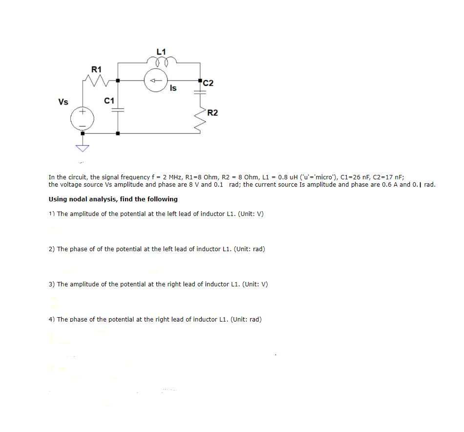 Solved L1 R1 C2 Is C1 Vs R2 In the circuit, the signal | Chegg.com