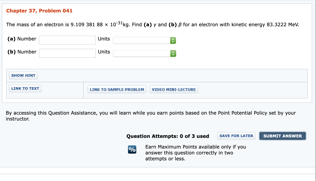 Solved Chapter 37, Problem 041 The mass of an electron is | Chegg.com
