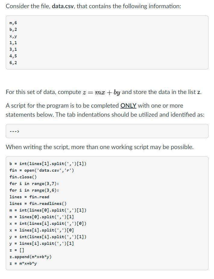 Solved Consider the file, data.csv, that contains the | Chegg.com