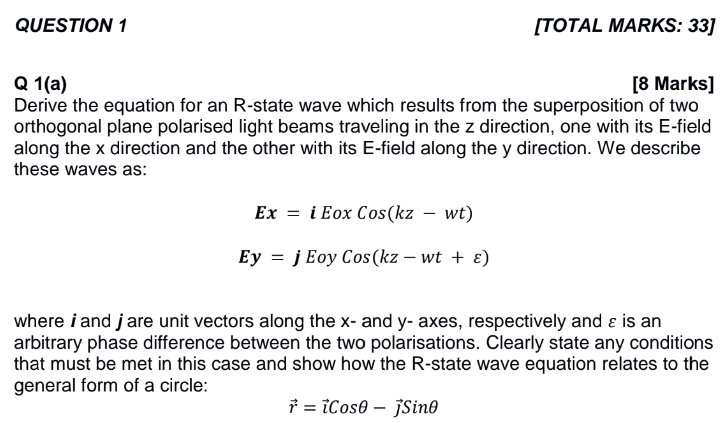 Solved Q 1(a)[8 ﻿Marks]Derive the equation for an R -state | Chegg.com