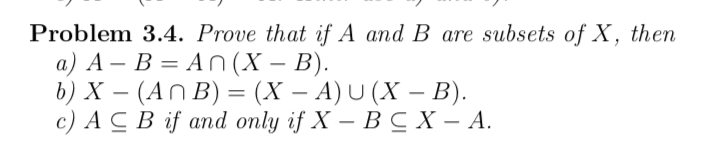 Solved Problem 3.4. Prove that if A and B are subsets of X, | Chegg.com