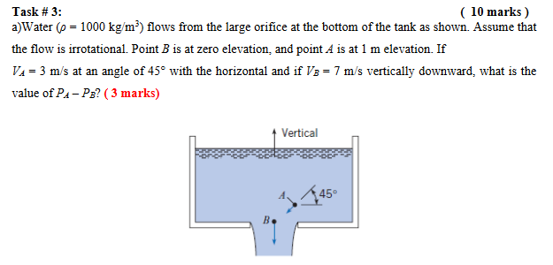 Solved a)Water (ρ= 1000 kg/m3) flows from the large orifice | Chegg.com