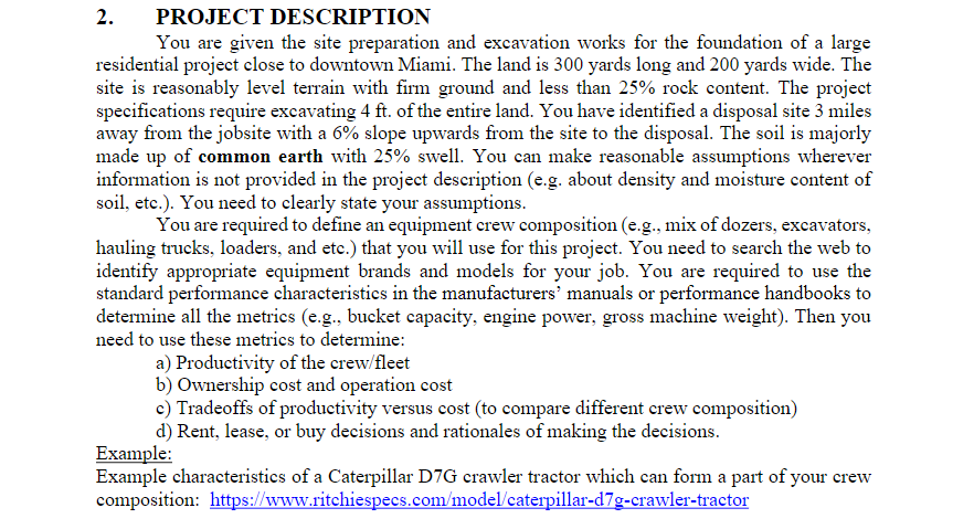 Solved 2. PROJECT DESCRIPTION You are given the site | Chegg.com