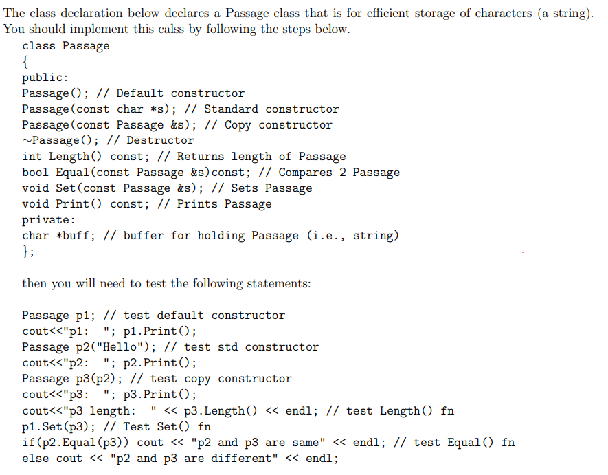 Solved The class declaration below declares a Passage class | Chegg.com