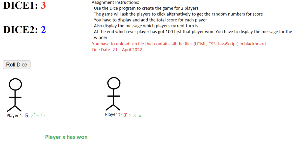 DICE1: 3 DICE2: 2 Assignment Instructions: Use the | Chegg.com