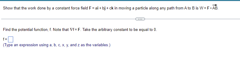 Solved Show that the work done by a constant force field F = | Chegg.com