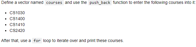 Solved Define a vector named courses and use the push_back | Chegg.com