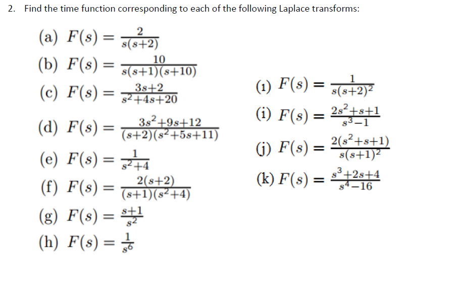 Solved 2. Find the time function corresponding to each of | Chegg.com