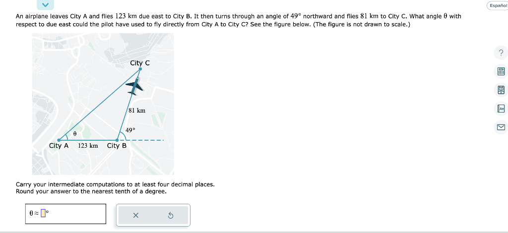 Solved An Airplane Leaves City A And Flies 123 Km Due East | Chegg.com