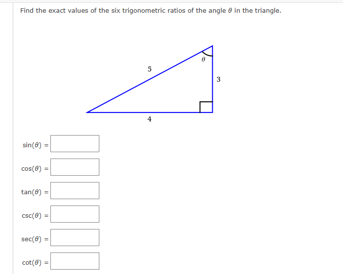 Solved Find the exact values of the six trigonometric ratios | Chegg.com