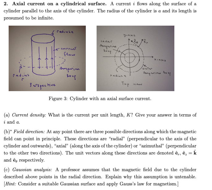 Solved 2. Axial current on a cylindrical surface. A current | Chegg.com