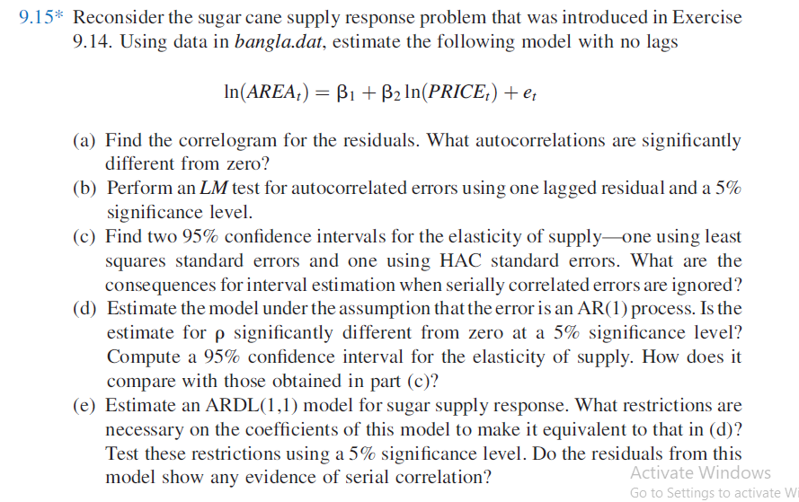 9.15 Reconsider the sugar cane supply response | Chegg.com