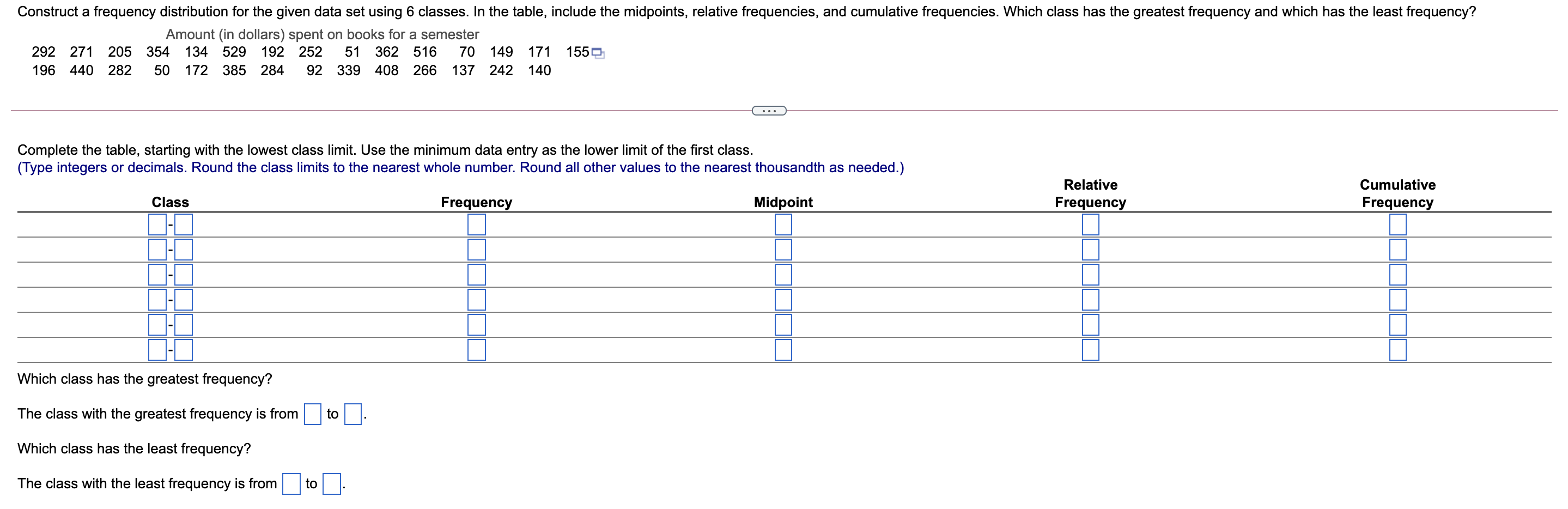 Solved Construct a frequency distribution for the given data | Chegg.com
