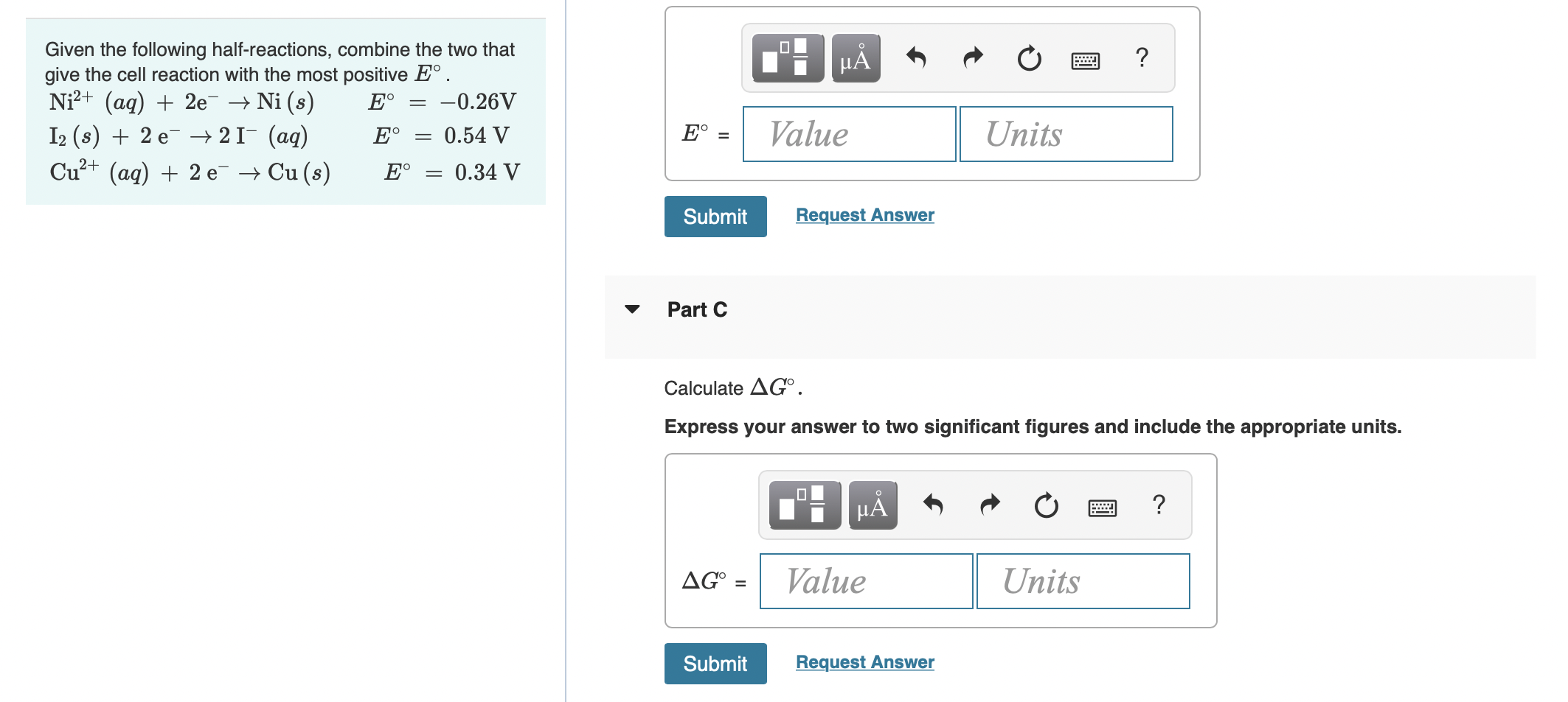 Solved Part A Given The Following Half-reactions, Combine | Chegg.com