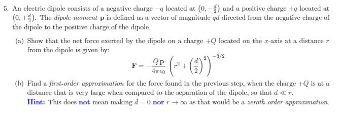 Solved 5. An electric dipole consists of a negative charge – | Chegg.com