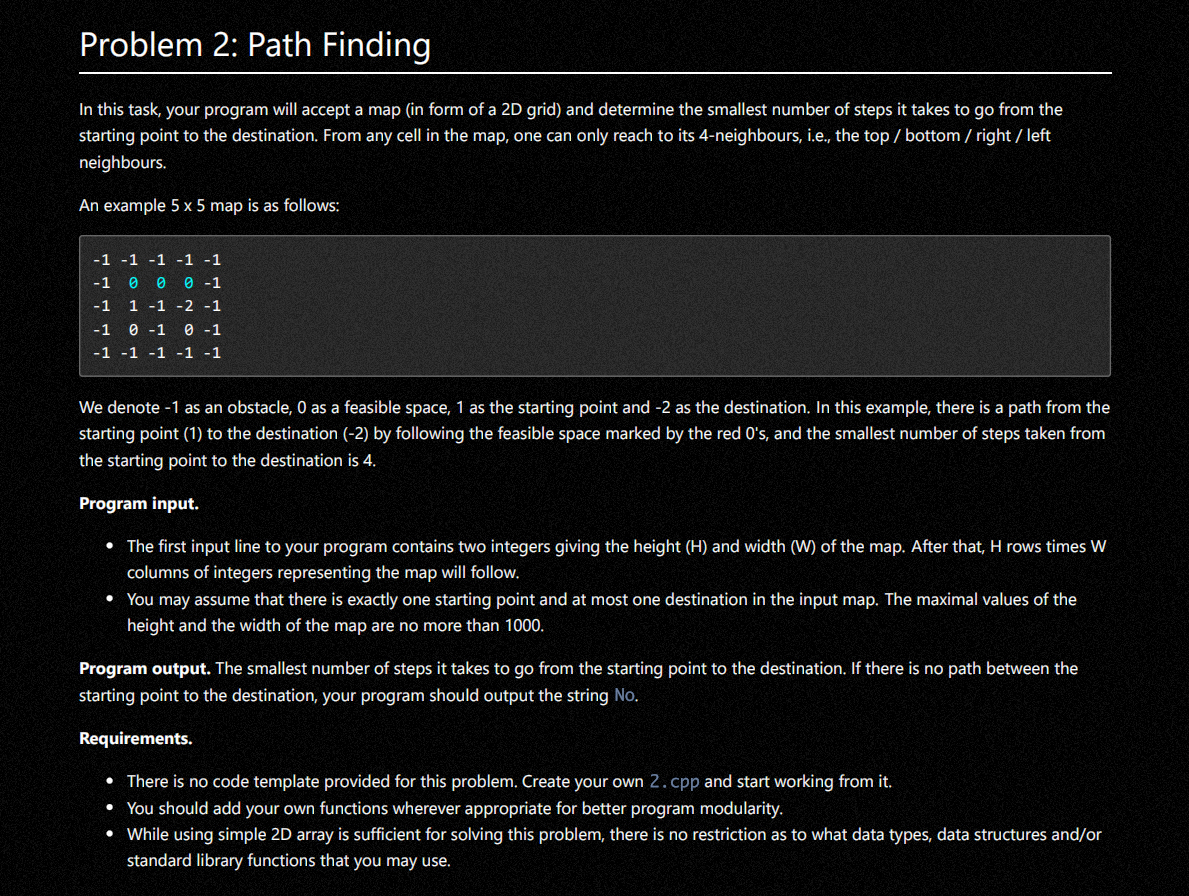 Solved Problem 2: Path Finding In this task, your program | Chegg.com