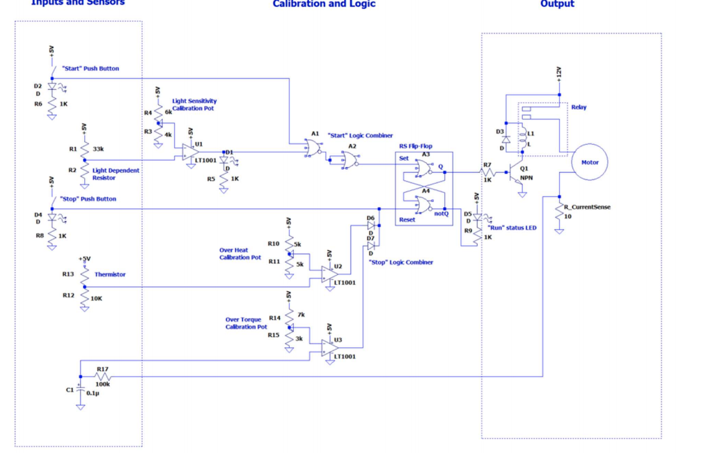 Inputs and sensors calibration and logic output startpush button d2 d r6 1k light sensitivity 6 calibration pot relay r4 r3