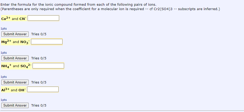 Solved Enter the formula for the simple ionic compound | Chegg.com