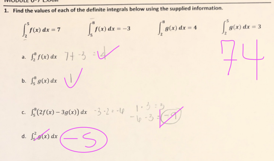 Solved 1. Find the values of each of the definite integrals | Chegg.com