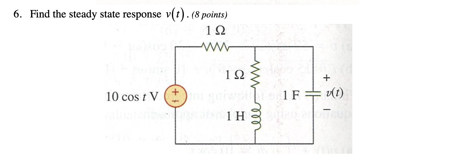Solved 6. Find the steady state response v(t). (8 points) 12 | Chegg.com
