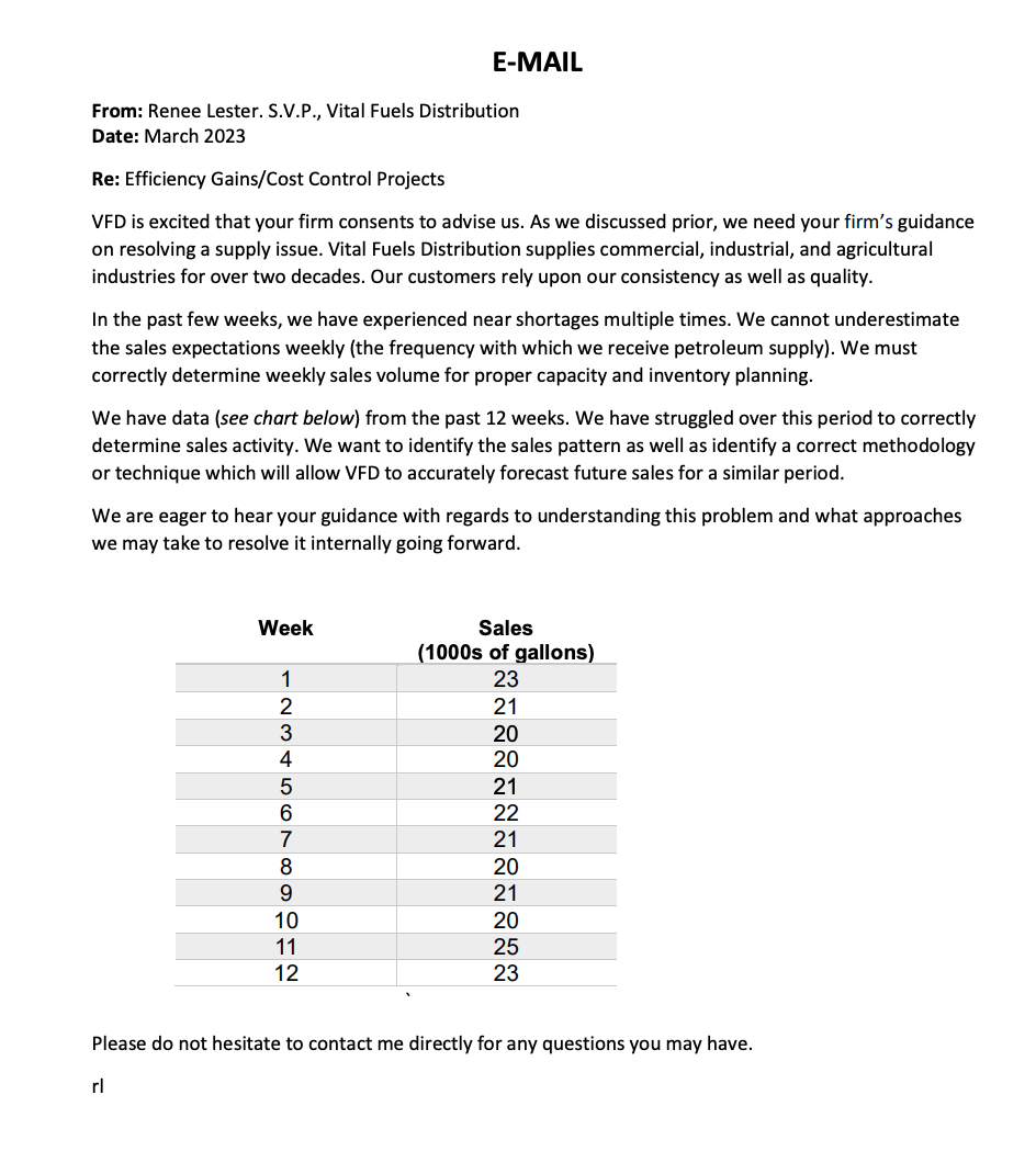 Solved EMAIL From Renee Lester. S.V.P., Vital Fuels